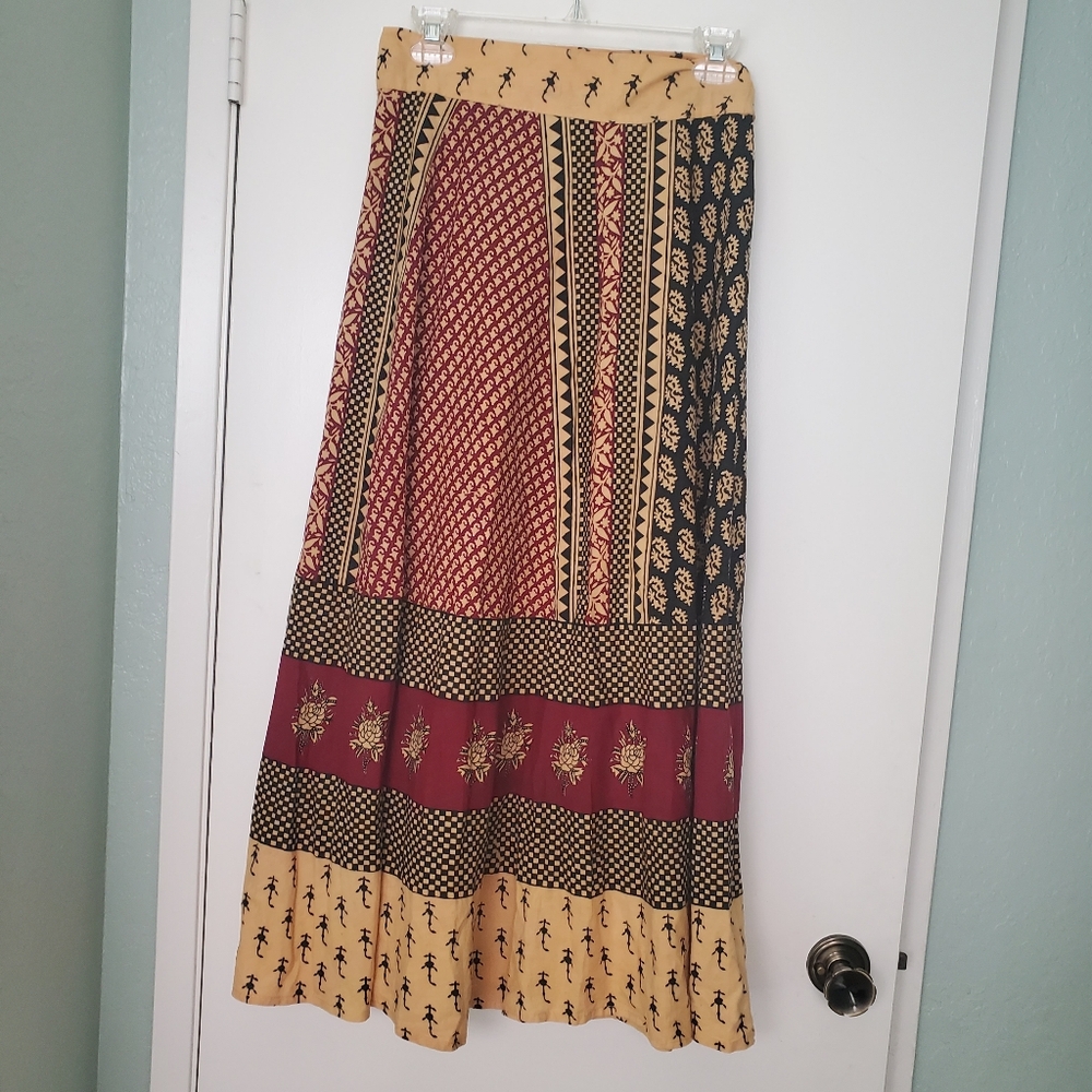 Made In India Boho Festival Stylized Print Wrap Around Maxi Skirt 100% Cotton - Picture 2 of 5